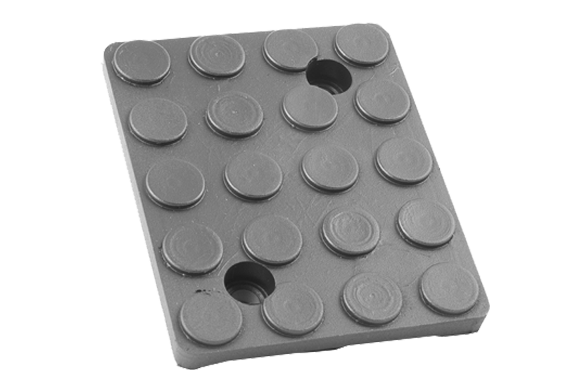 Front view of a black, rectangular rubber pad (item number 149950) for vehicle lifts, with two holes for bolting to the lifting plate.