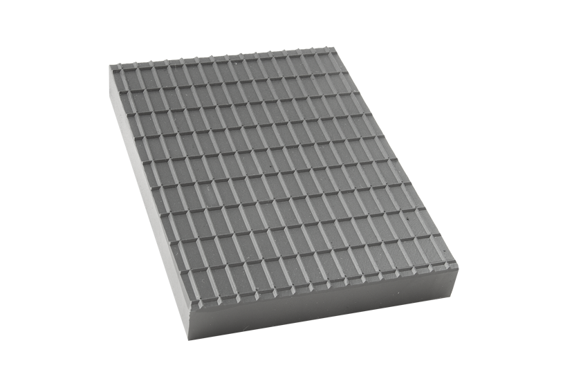 Front view of a black, rectangular rubber block (item number 165035) for vehicle lifts.