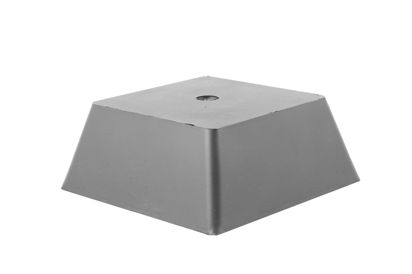 Front view of a black, square rubber pyramid block (item number 165034) for scissor lifts.
