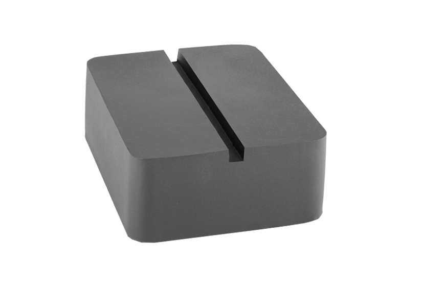 Front view of a black, rectangular rubber block (item number 316930-NU) for vehicle lifts, with groove on the surface.