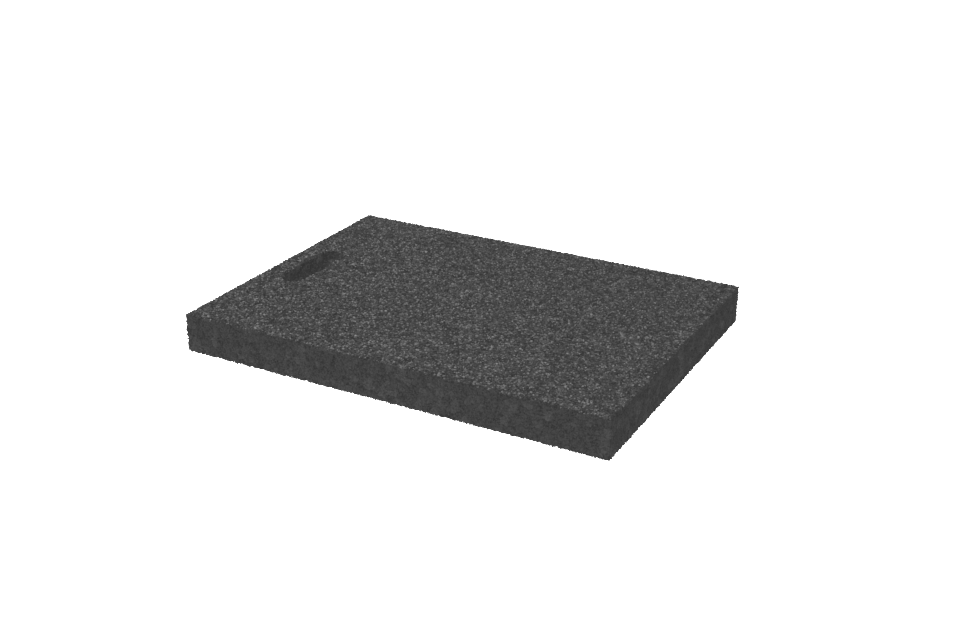 Angled view of the black, rectangular leveling pad AP-GMY.550.400.H50 for vehicle lifts.