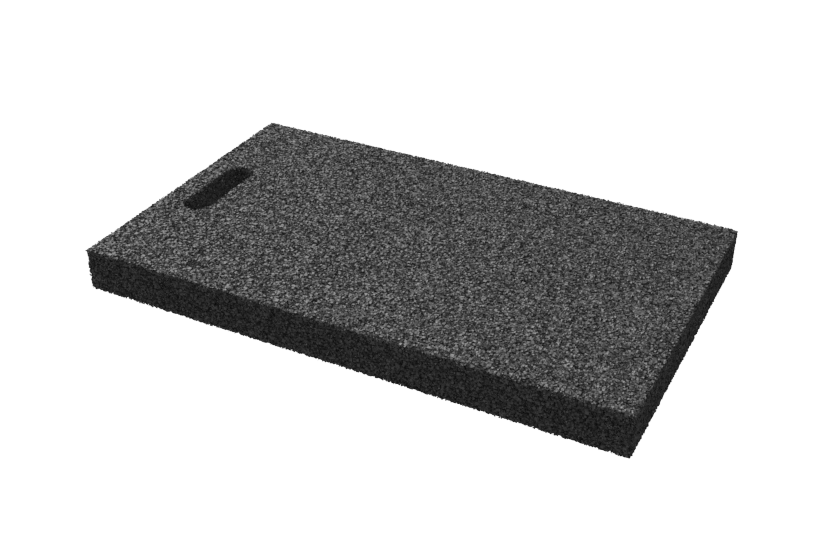 Angled view of the black, rectangular leveling pad AP-TTS.607.360.H50 for vehicle lifts.