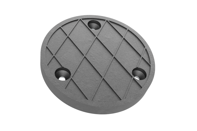 Front view of the black, round rubber pad GT-BTHZ.120.15 for vehicle lifts.