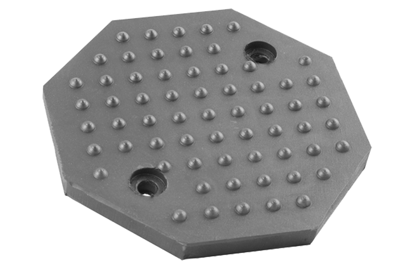 Front view of a round lifting plate (item number 02-CONSUL-01-CA) for vehicle lifts made of steel with replaceable slip-on rubber pad.