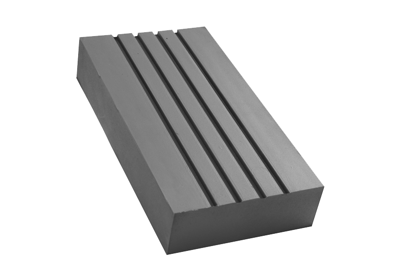 Front view of a black, rectangular rubber pad (item number LAYCOCK001) for vehicle lifts, with rubber lip for slip-on mounting over the lifting plate.