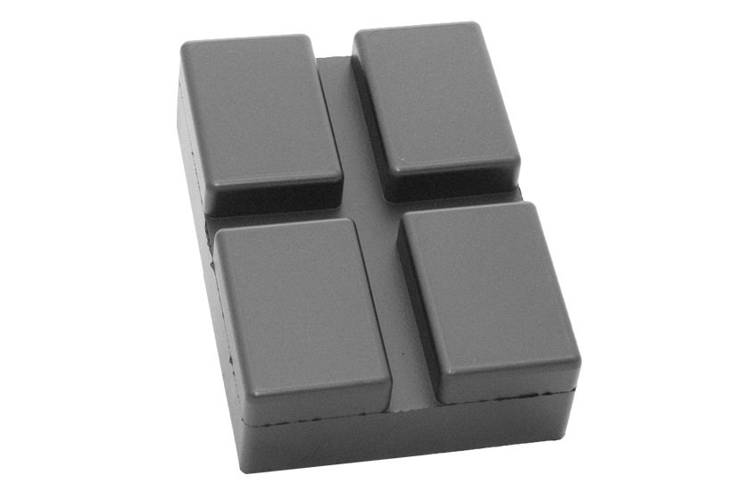 Front view of a black, rectangular rubber pad (item number ROTARY-PU7352) for vehicle lifts, with rubber lip for slip-on mounting over the lifting plate.