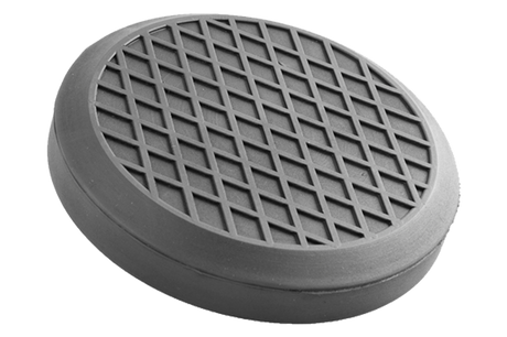 Vorderansicht eines schwarzen, runden Gummitellers (Artikelnummer ROTARY) für KFZ-Hebebühnen, mit Gummilippe zum Überstülpen über den Tragteller.