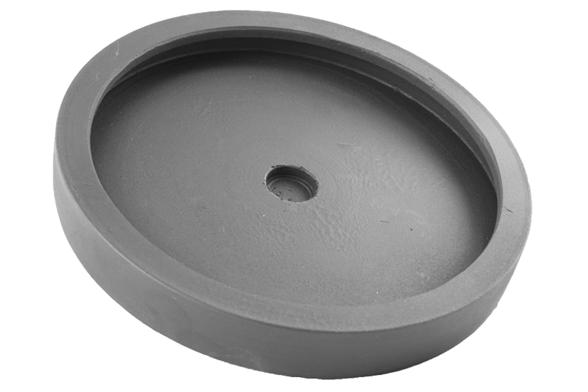 Rear view of item SK2030-160, a round black rubber pad for vehicle lifts.