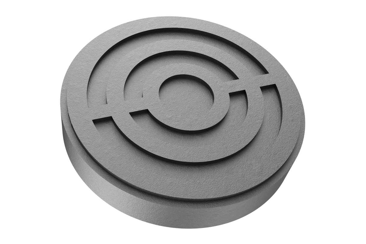 Front view of the rubber pad for lifts (item no. SOVWNUS) – black, round, with rubber lip for slipping over the lift arm.
