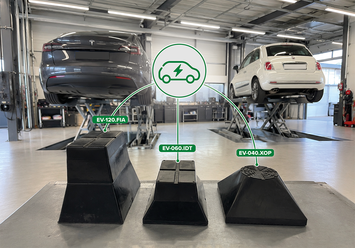 E-Autos sicher anheben. Warum spezielle Gummiaufnahmen in Werkstätten unverzichtbar sind