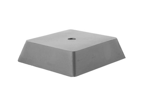 Vorderansicht eines schwarzen, quadratischen Gummi-Pyramidenklotzes (Artikelnummer 165034) für Scherenhebebühnen.
