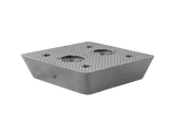 Rückansicht eines schwarzen, quadratischen Gummi-Pyramidenklotzes (Artikelnummer 165037) für Scherenhebebühnen.