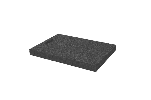Angled view of the black, rectangular leveling pad AP-GMY.550.400.H50 for vehicle lifts.