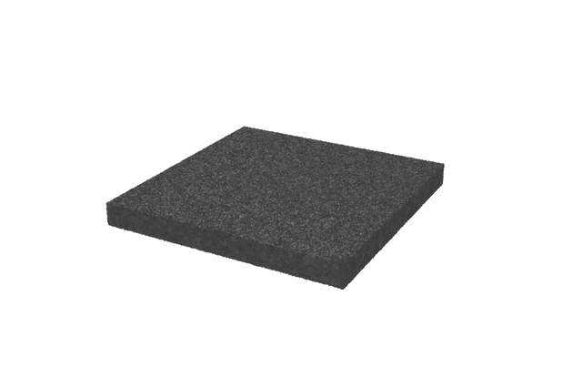 Angled view of a black, square leveling pad (item no. AP-HIA.500.500.H50-OG) for wheel alignment lifts, made of compressed rubber material with a porous surface, without grip hole.