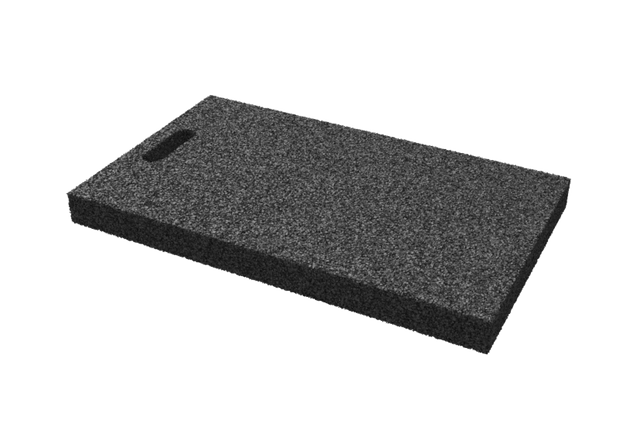 Angled view of the black, rectangular leveling pad AP-TTS.607.360.H50 for vehicle lifts.