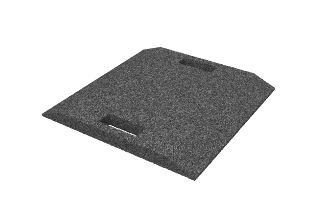 Schwarze, rechteckige Gummi-Auffahrrampe mit Auffahrwinkeln an Vorder- und Rückseite, genutzt für Zwei- und Einsäulen-Hebebühnen.